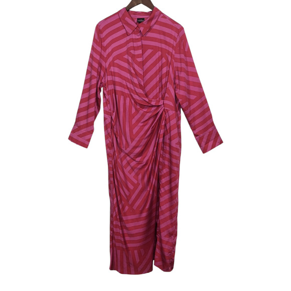 Ulla Popken Pink Mixed Strip Long Sleeve Midi Dress Work Office Funky Art 16 18 - Picture 10 of 15